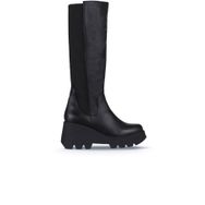 Bueno Shoes 01WZ8405 Siyah Deri Kadın Dolgu Topuklu Çizme