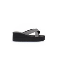 Bueno Shoes 26WT230064 Platin Kum Simli Kadın Dolgu Topuklu Terlik