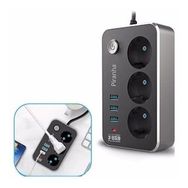 Buffer Isıya Dayanıklı Termal Akım Korumalı 2 10A 2500W 3 Priz ve 3 Usb 2.1A Uzatma Kablosu