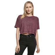 Build Your Brand Acid Washed Cropped Tee Berry Black Kadın T-shirt