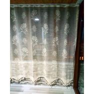 Buldan El İşi Dantelli Naturel Gül Çiçek Desen 190x100 cm Tül Perde