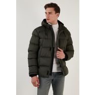 Buratti 5711050 Fermuarlı Cepli Slim Fit Kapüşonlu Haki Erkek Şişme Mont