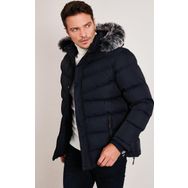 Buratti 5761080 B Lacivert Slim Fit Suni Kürklü Peluş Astarlı Çıkarılabilir Kapüşonlu Şişme Erkek Mont