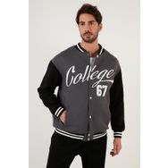Buratti 628X8928 Antrasit Regular Fit İçi Yumuşak Tüylü Kolej Yaka Bomber Erkek Mont