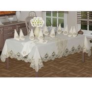 Bursa Çeyiz Dilruba Fransız Dantelli Pikolu Linen Kumaş 26 Parça Yemek Takımı