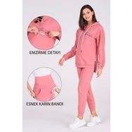 Busa Gül Kurusu Hamile Emzirme Detaylı Baskılı Eşofman Takımı