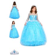 Butik Happy Kids 2-3 Yaş Mavi Frozen Elsa Kostümü Uzun Kollu Kasnaklı Elbise Taç Seti