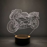 By-Lamp 3 Boyutlu Motorsiklet Led Lamba Ahşap Taban