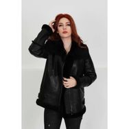 By Marki 105222 Hakiki Kürk Siyah Deri Kadın Ceket
