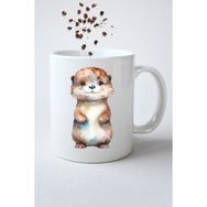 Caisya Anime Cute Otter Su Sanuru Baskılı Hediye Beyaz Kupa Bardak