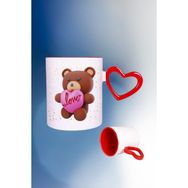 Caisya Ayıcık Love Teddy Bear Baskılı Kalpli Kırmızı Beyaz Kupa Bardak