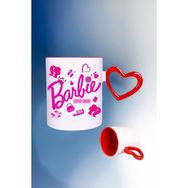 Caisya Barbie Enter Mode Baskılı Kalpli Kırmızı Beyaz Kupa Bardak