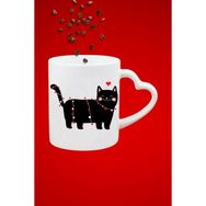 Caisya Cute Cat Kedi Baskılı Hediye Kalp Beyaz Kupa Bardak