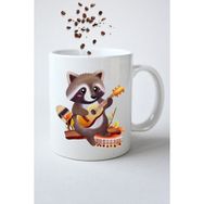 Caisya Gitar Çalan Rakun Cute Raccon Baskılı Hediye Beyaz Kupa Bardak