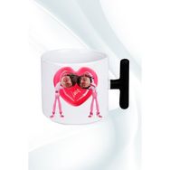 Caisya Mutlu Çiftler Love Kalp Baskılı Hediye T Saplı Siyah Kupa Bardak