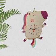 CajuArt Sallanan Sarkaçlı Ahşap Unicorn Çocuk Odası Duvar Saati