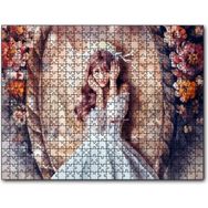 Caka Tablo Ayna Çiçekler Önünde Beyaz Elbiseli Geyik Boynuzlu Kız 120 Parça Puzzle