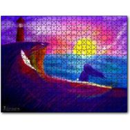 Caka Tablo Deniz Feneri, Günbatımı, Kadın ve Kedi 1000 Parça Puzzle
