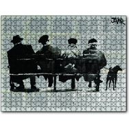 Caka Tablo Gazete Küpürü Üstünde Bankta 4 Adam ve Köpek 255 Parça Puzzle