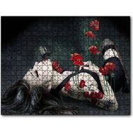 Caka Tablo Kırmızı Güller Genç Kadın ve Siyah Kelebek 120 Parça Puzzle
