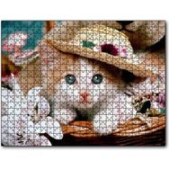 Caka Tablo Sepette Şapkalı Yavru Kedi ve Çiçekler 120 Parça Puzzle