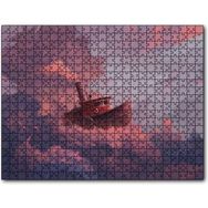 Caka Tablo Şirin Balıkçı Teknesi ve Mor Pembe Bulutlar 120 Parça Puzzle