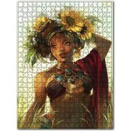 Cakapuzzle Afrikalı Güzellik ve Başında Sarı Beyaz Çiçekler 1000 Parça Puzzle
