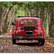 Cakapuzzle Ağaçlı Yol Yapraklar ve Kırmızı Fiat Bis Mdf 1000 Parça Puzzle