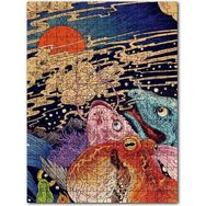 Cakapuzzle Ahtapot Balıklar ve Günbatımı İllüstrasyon Mdf 1000 Parça Puzzle