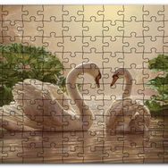 Cakapuzzle Altın Rengi Sularda Beyaz Kuğu Çifti Mdf 255 Parça Puzzle