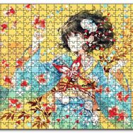 Cakapuzzle Anime Kimonolu Kız ve Japon Balıkları Mdf 1000 Parça Puzzle