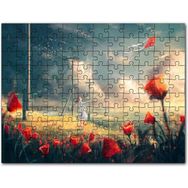 Cakapuzzle Anime Kız Uçurtmalar Rüzgar Çiçekler Görseli Mdf 1000 Parça Puzzle