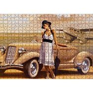 Cakapuzzle Antika Araba Uçak ve Beyaz Elbiseli Kadın 120 Parça Ahşap Puzzle