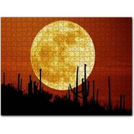 Cakapuzzle Arizona'da Kaktüsler ve Arkada Muhteşem Süper Ay 120 Parça Puzzle