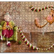 Cakapuzzle Atkı Ören Yaşlı Kadın ve Oynayan Kedisi Mdf 500 Parça Puzzle