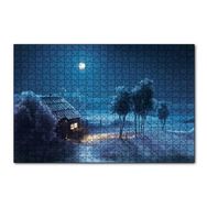 Cakapuzzle Ay Gecesi Yalnız Ev Ağaçlar Görseli 120 Parça Ahşap Puzzle