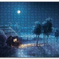 Cakapuzzle Ay Gecesi Yalnız Ev Ağaçlar Görseli Mdf 120 Parça Puzzle