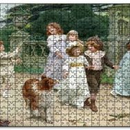 Cakapuzzle Bahçe Kapısı Önünde Çocuklar ve Köpekleri Mdf 1000 Parça Puzzle