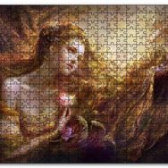 Cakapuzzle Bakır Saçlı Kadın Balıklar ve Kırmızı Gül Mdf 120 Parça Puzzle