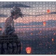 Cakapuzzle Balkonda Anime Karakteri Kız ve Dilek Ateşleri Mdf 120 Parça Puzzle