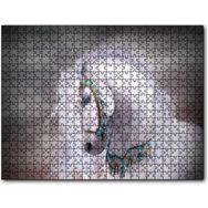 Cakapuzzle Beyaz At Yelesi ve Süslü Koşumları Mdf 255 Parça Puzzle