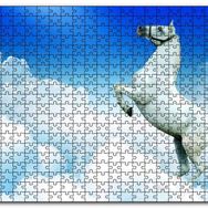 Cakapuzzle Beyaz Bulutlar ve Şahlanan Beyaz At Mdf 1000 Parça Puzzle