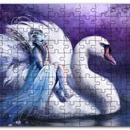 Cakapuzzle Beyaz Dev Kuğu ve Sırtındaki Maskeli Kadın Mdf 120 Parça Puzzle