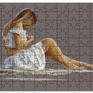 Cakapuzzle Beyaz Elbiseli Dekolteli Sarışın Kadın Mdf 120 Parça Puzzle