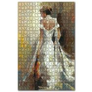 Cakapuzzle Beyaz Elbiseli Kemeancı Kadın Çizim Görsel Ahşap 1000 Parça Puzzle
