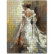 Cakapuzzle Beyaz Elbiseli Kemeancı Kadın Çizim Görsel Ahşap 500 Parça Puzzle