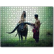Cakapuzzle Boynuzlu Manda Genç Kız ve Erkek Mdf 255 Parça Puzzle