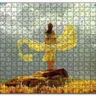 Cakapuzzle Bulutlu Gökler ve Sarı Elbiseli Kız Mdf 120 Parça Puzzle