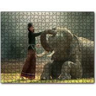 Cakapuzzle Çayırdaki Fil ve Onu Seven Kız Mdf 1000 Parça Puzzle