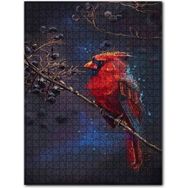 Cakapuzzle Daldaki Kırmızı Kardinal Kuşu ve Siyah Meyveler 1000 Parça Puzzle